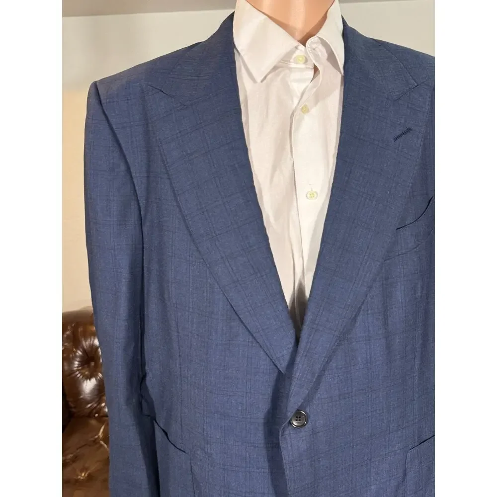 Tom Ford Blue Plaid Blazer 58C EU) 48S US Men's Peak Lapel Windsor Wool
